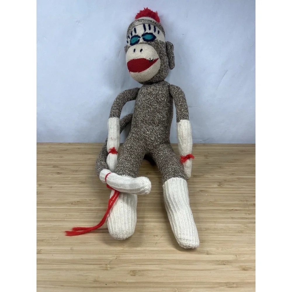 Vintage Sock Monkey Doll Knit Plush Red Heel Style Handmade 20